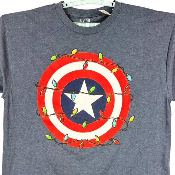 Marvel Men's Captain America Shield Christmas Lights Blue T-Shir Size L Tall NWT - Picture 3 of 7